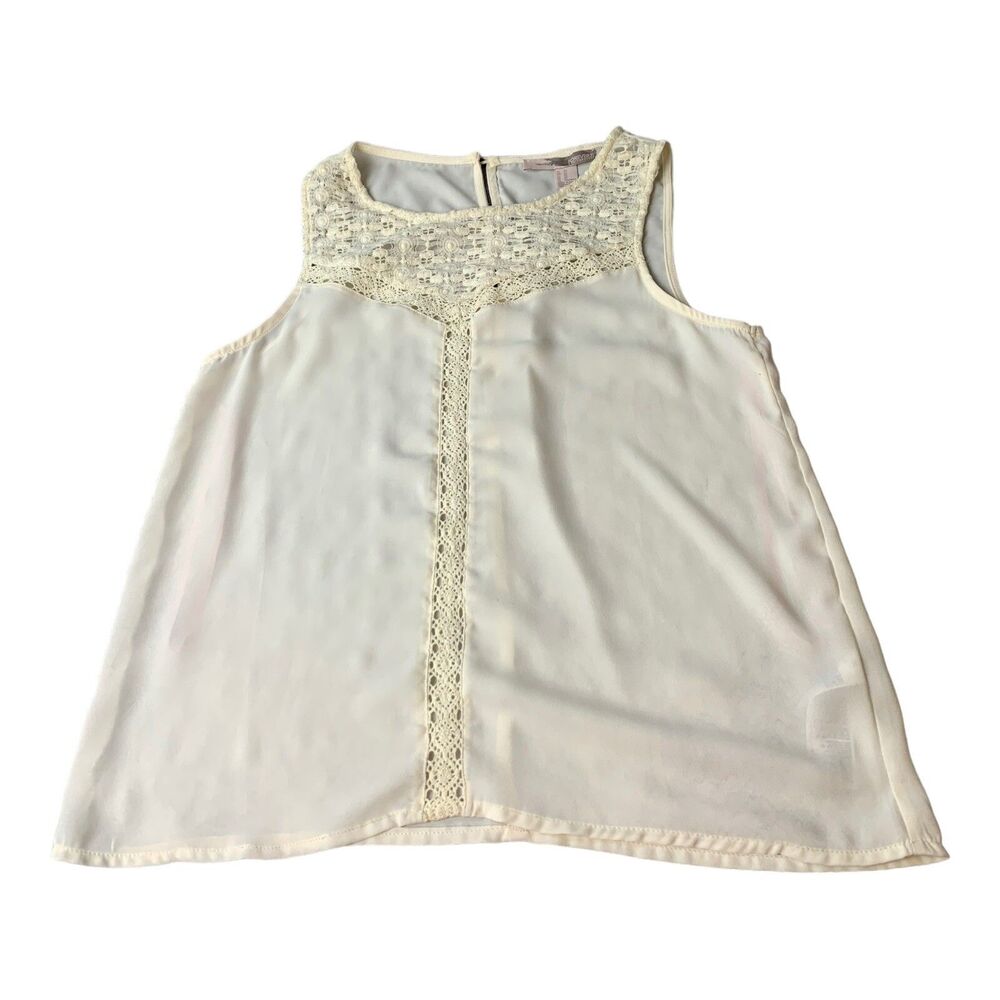 Forever 21 Sleeveless Crochet Trim Ivory Blouse Top Bohemian Women's Size XS